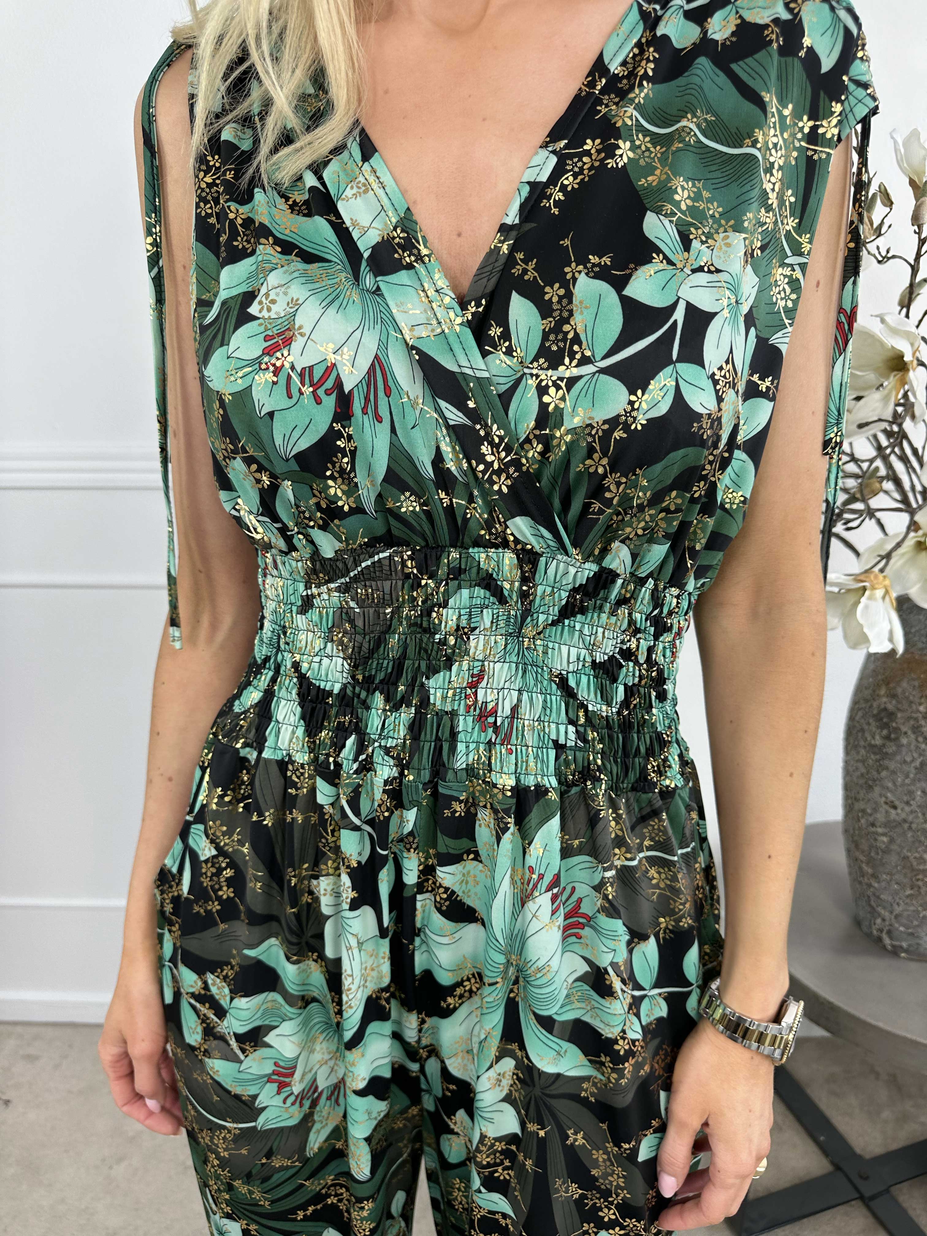 Pams Jumpsuit N/S - Elastisk buksedragt med bladmønster